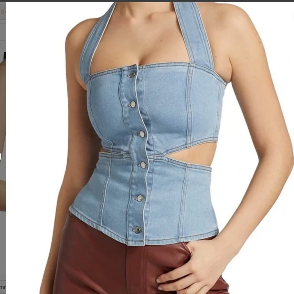 NWT Nanushka Charley cutout denim cutout halter top
